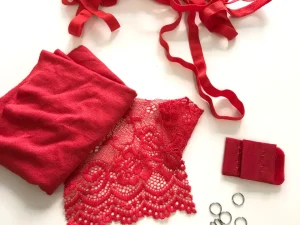 Kit de encaje y elásticos rojos para coser conjunto de encaje