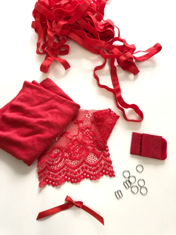 Kit de encaje y elásticos rojos para coser conjunto de encaje