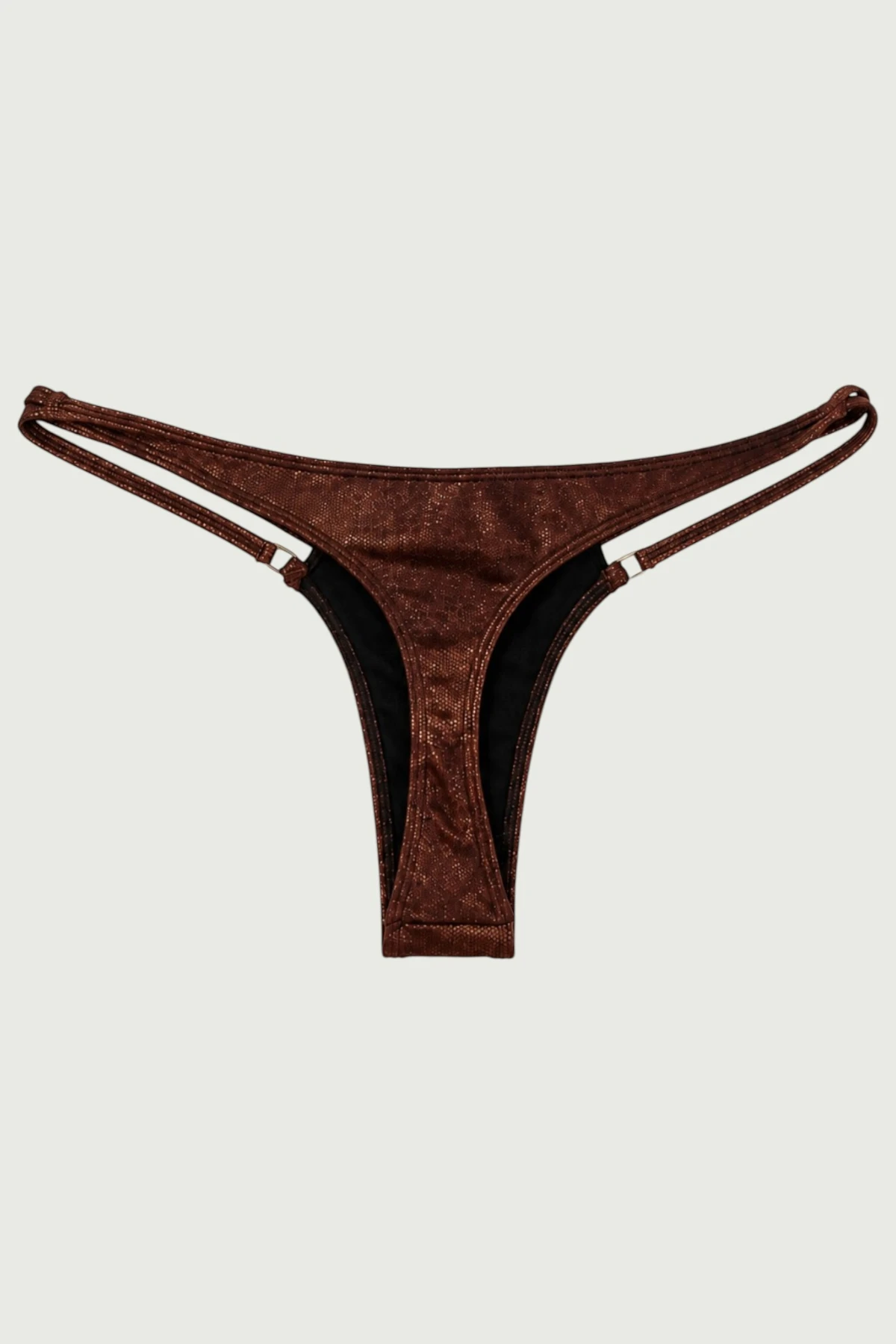 Bikini thong by Sartori atelier made in barcelona, reptile brown pattern its a back view